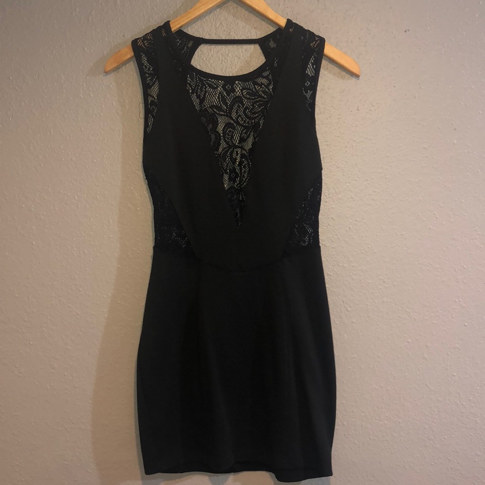 Black short laced front with back cut out dress